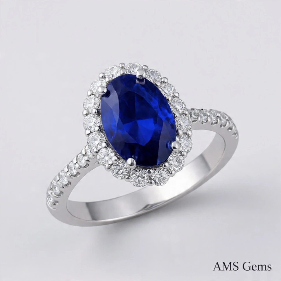 Blue Sapphire Sterling Silver Ring For Women D5