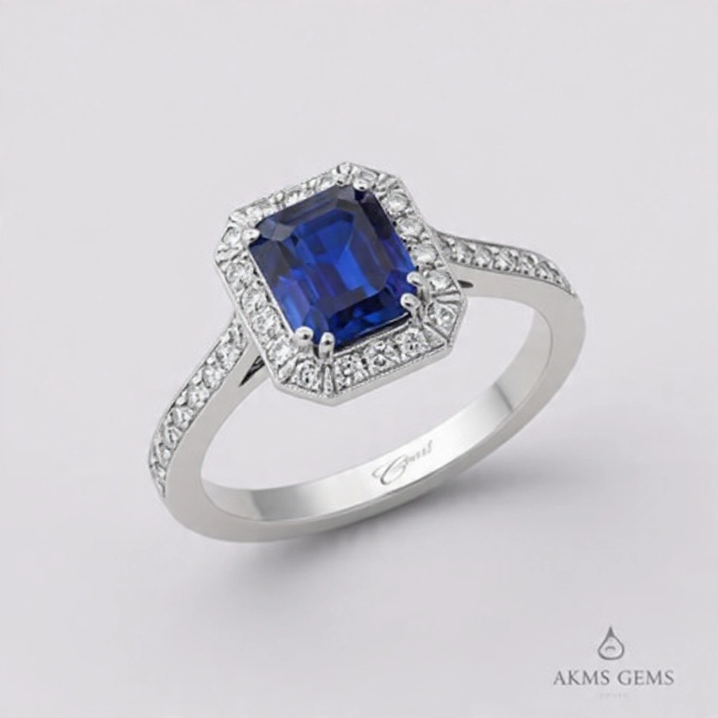 Blue Sapphire Sterling Silver Ring For Women D6
