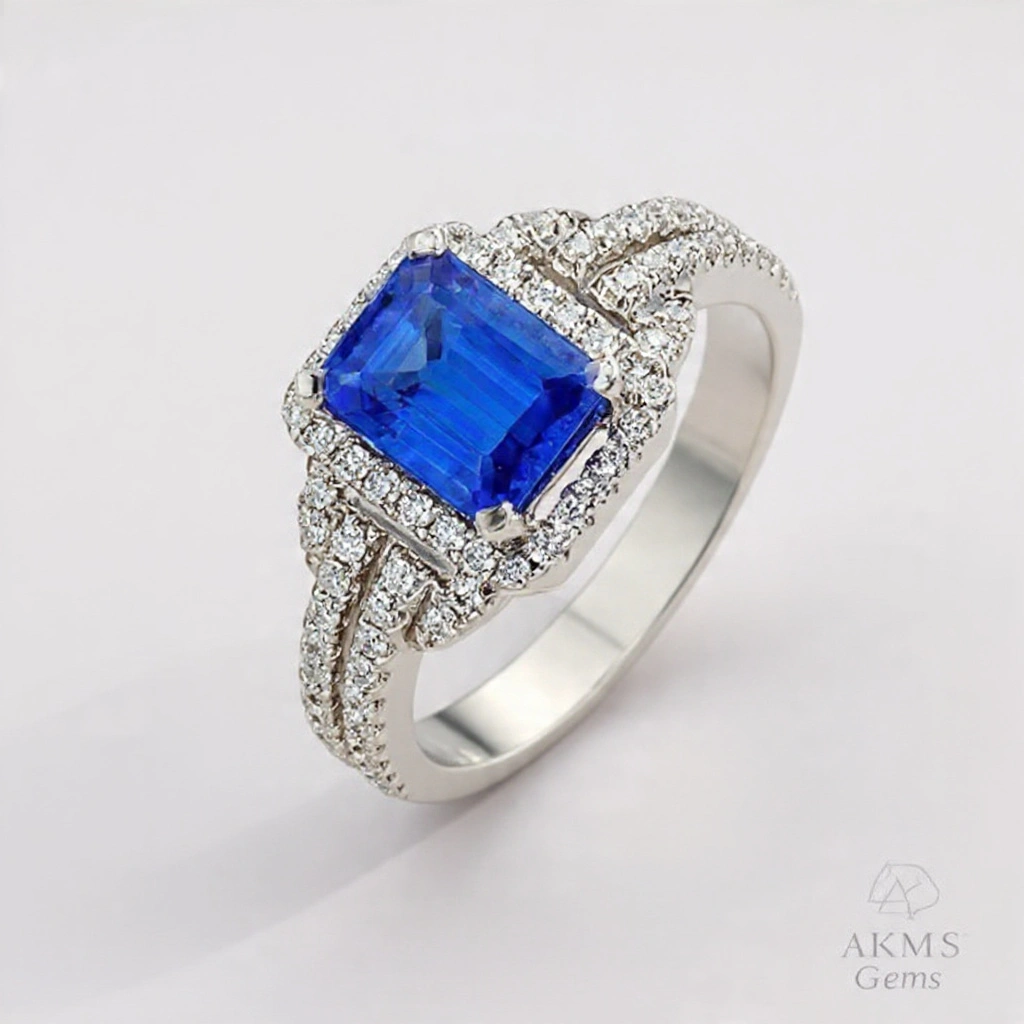 Blue Sapphire Sterling Silver Ring For Women D7