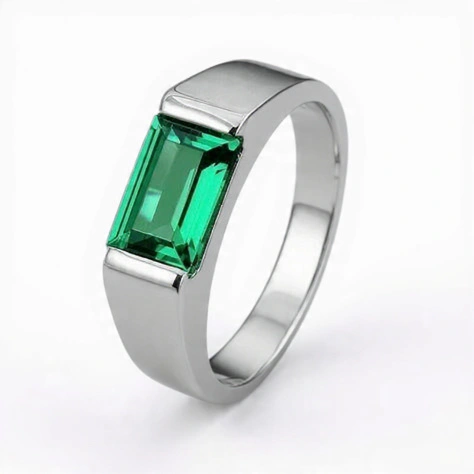 Emerald Sterling Silver Ring for men D15