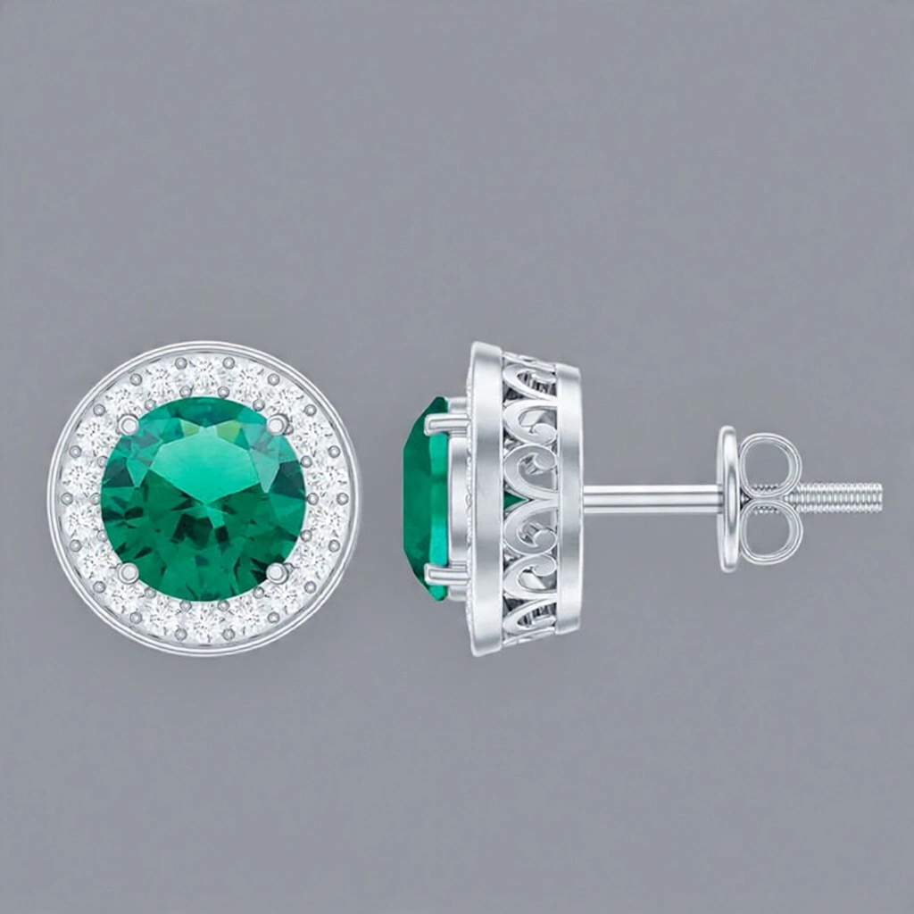 Emerald Sterling Silver Earring For Women D15