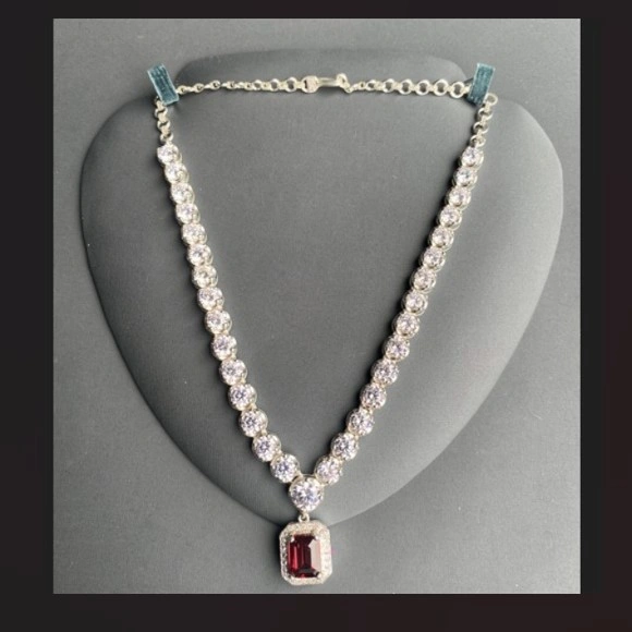 Rhodolite Garnet with Cubic Zirconia necklace for women thumbnail 5