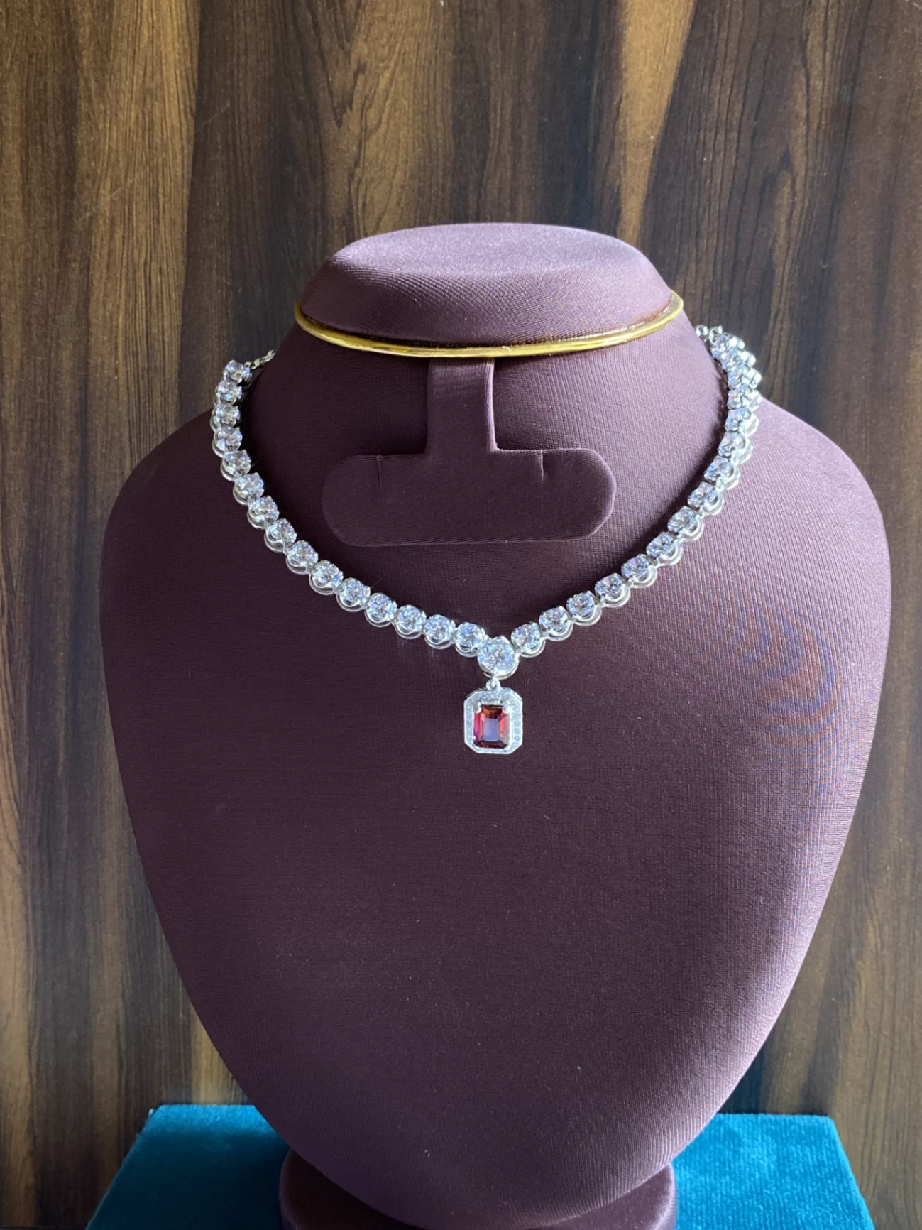 Rhodolite Garnet with Cubic Zirconia necklace for women