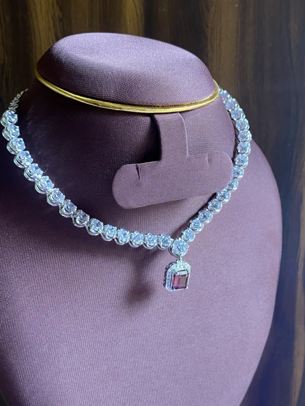 Rhodolite Garnet with Cubic Zirconia necklace for women thumbnail 3