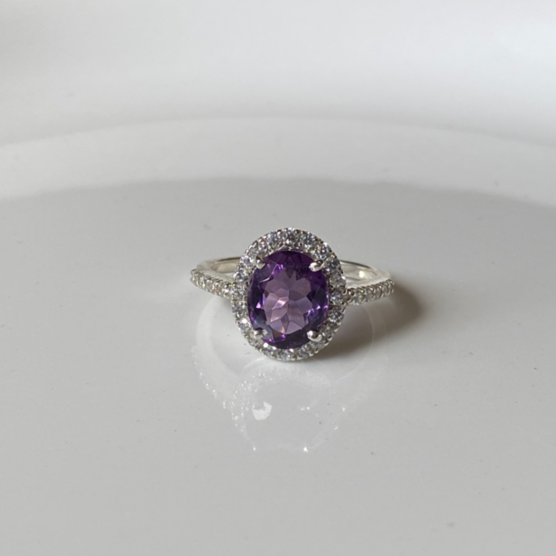 Amethyst Halo-Solitaire ring for women  thumbnail 7
