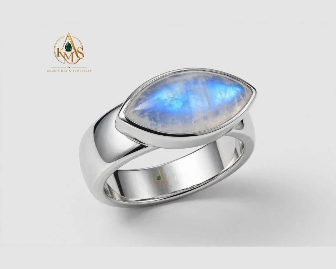 Marquise Cut Blue Moonstone East-west thick band Ring