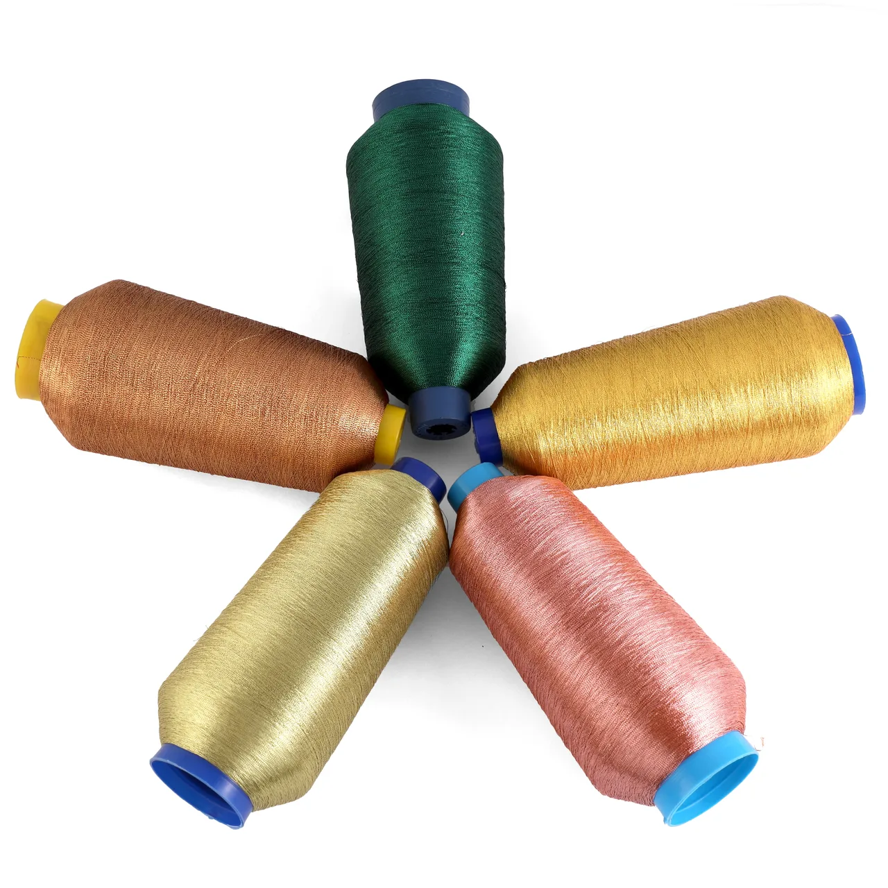 Gold, green, pink and copper metallic jari cones by Aksharlon