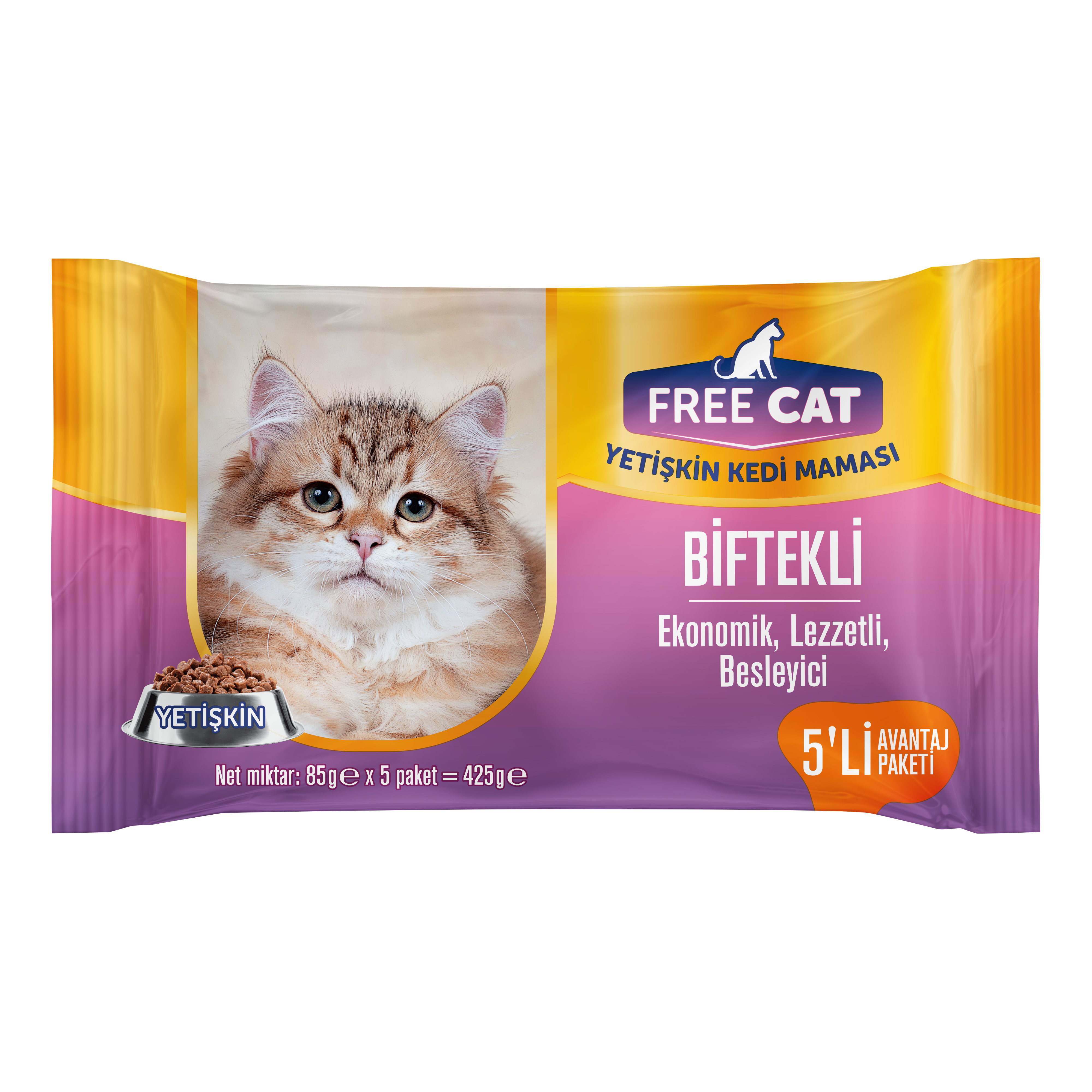 Free Cat Sığır Etli Yaş Kedi Maması 5'li 5*85 G