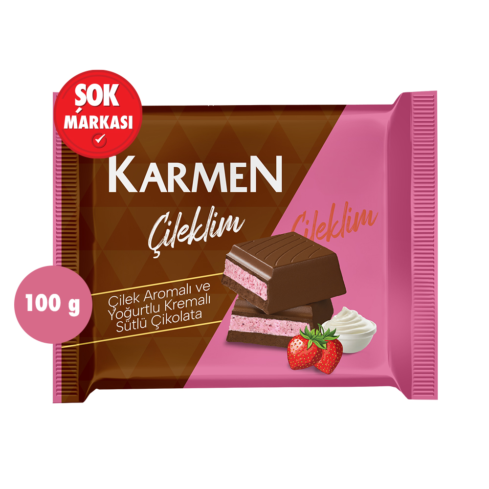 Karmen Çilek Aromalı&Yoğurtlu Sütlü Çikolata 100 g