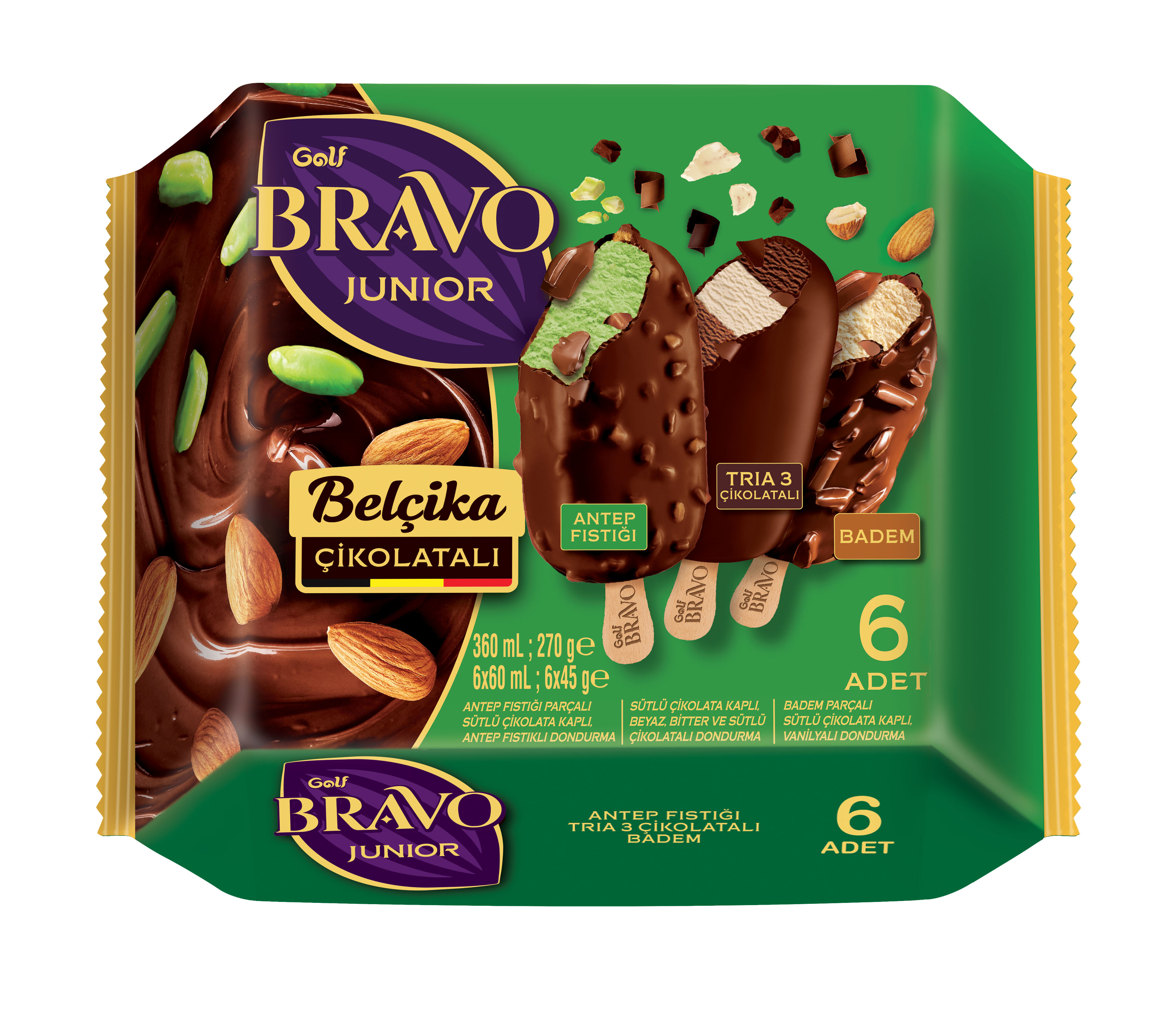 Golf Bravo Junior Tria-Antep-Badem 6'lı Paket 360 ml