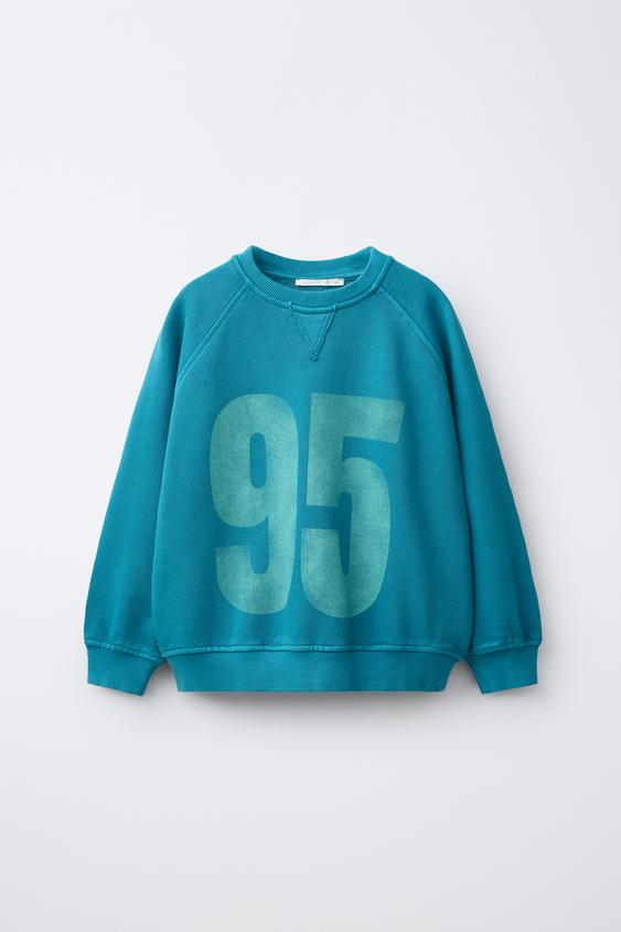 Yıkama Efektli Baskılı Sweatshirt