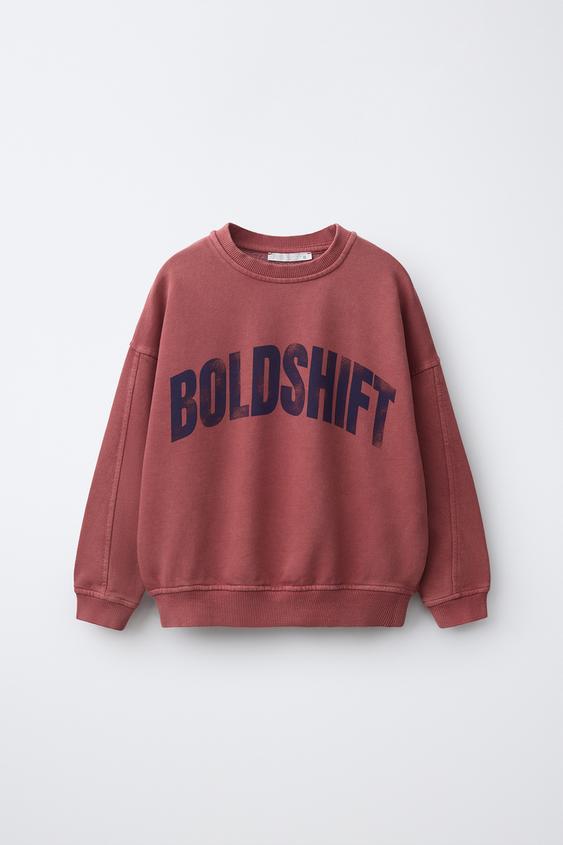 Yıkama Efektli Slogan Baskılı Sweatshirt