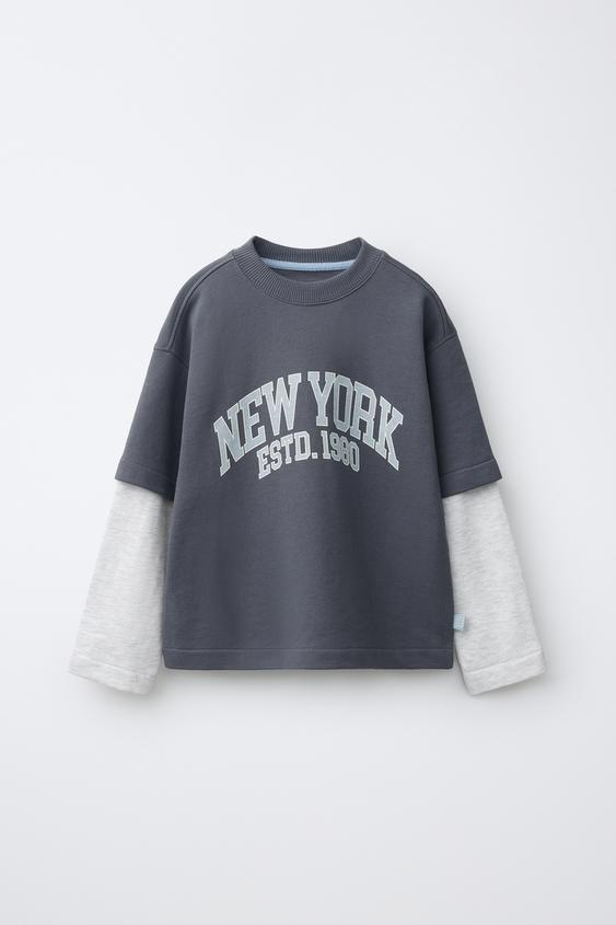Çift Kollu Yazılı Sweatshirt