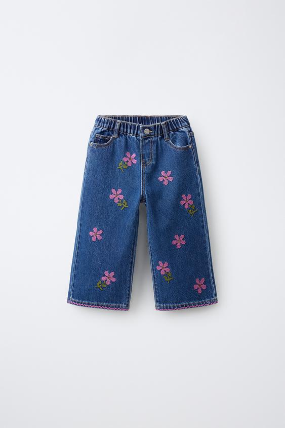 Çiçek Nakışlı Culotte Jean
