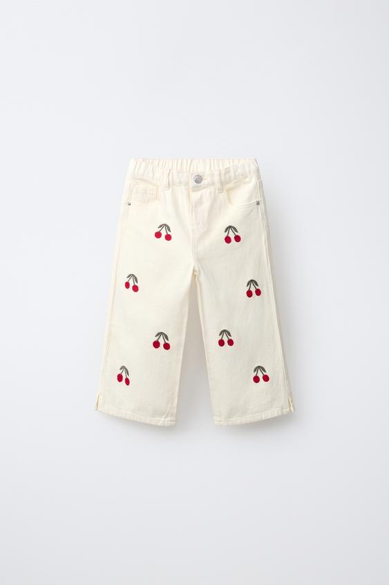 İşlemeli Kirazlı Culotte Pantolon