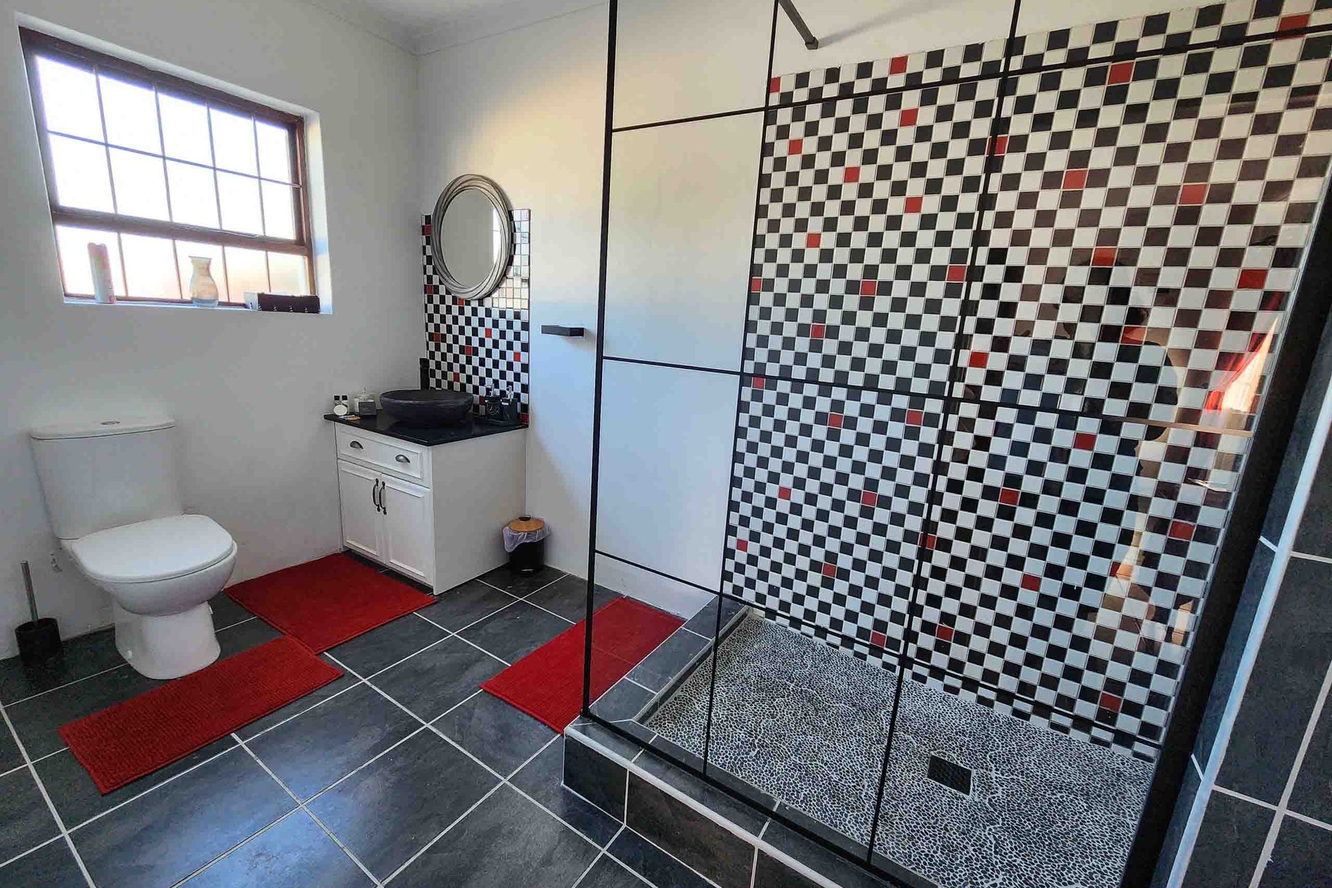 Lighthouse Suite Bathroom - Funky bathroom, styled with inspiration from the lighthouse at Cape Recife
