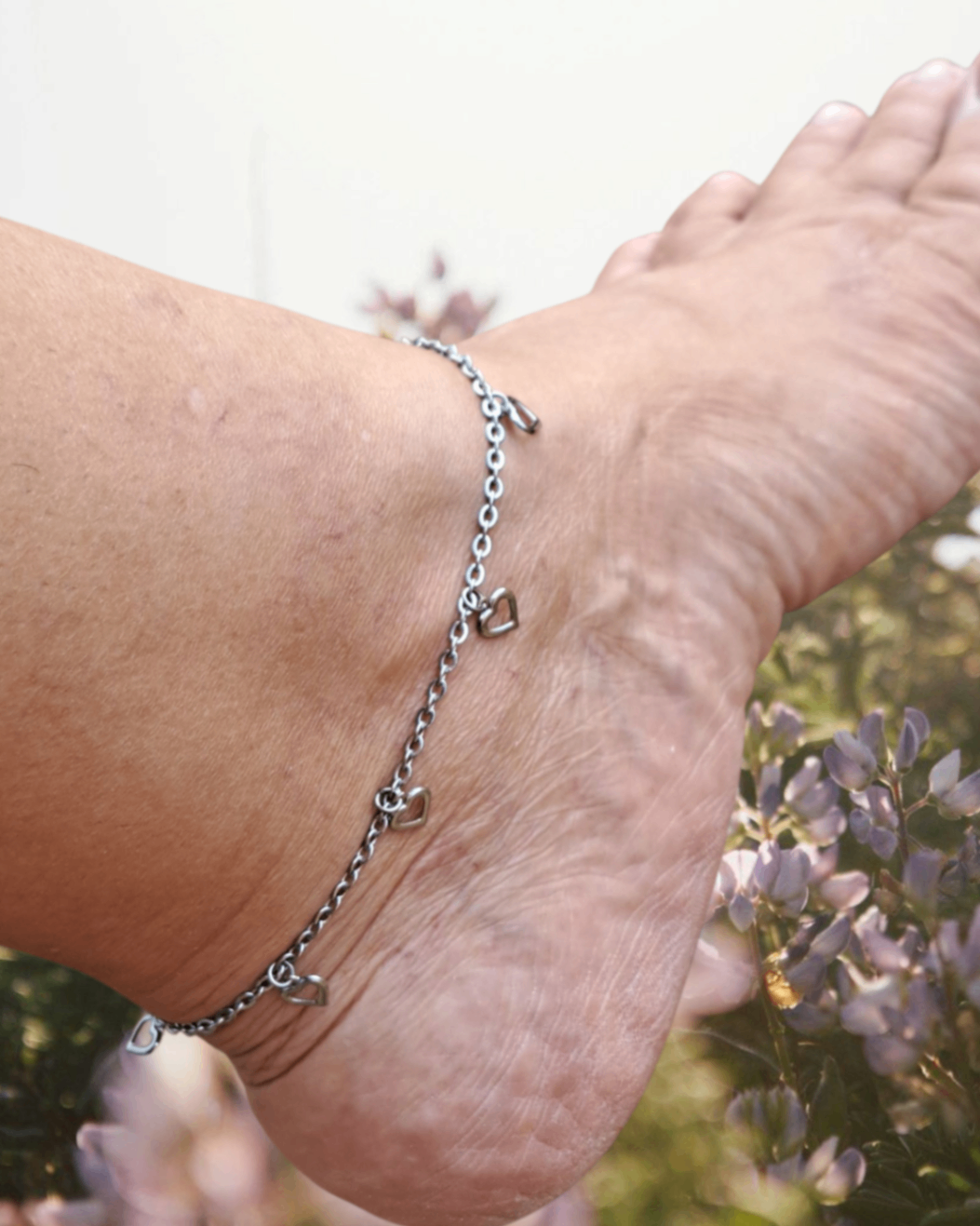Foto de tornozeleira corações vazados aço inox