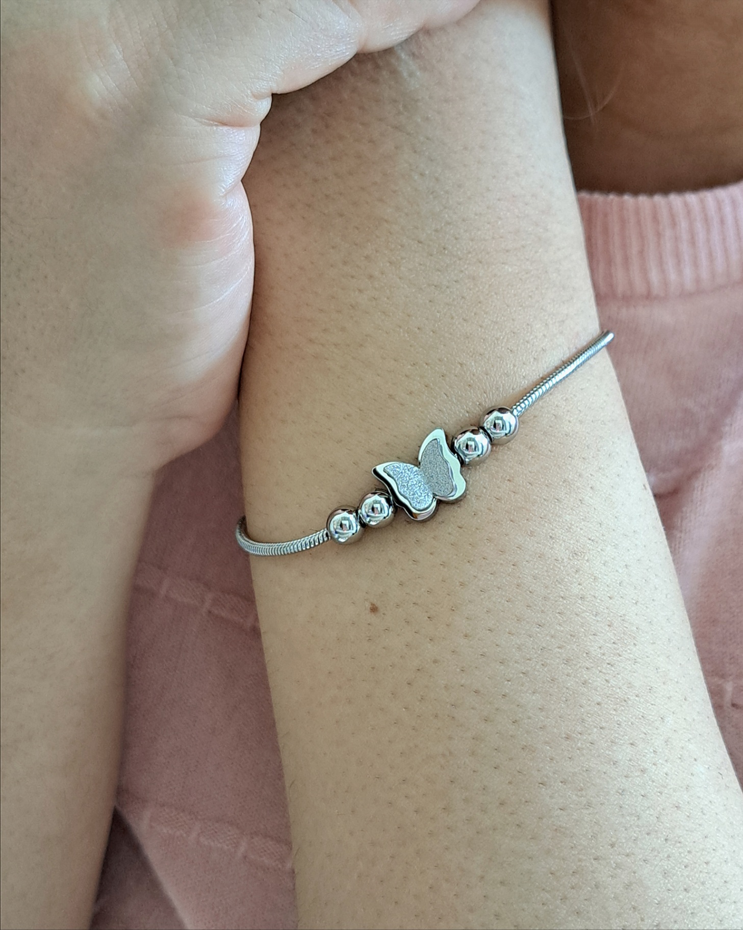 Foto de pulseira rabo de rato borboleta aço inox Foto de pulseira rabo de rato borboleta aço inox