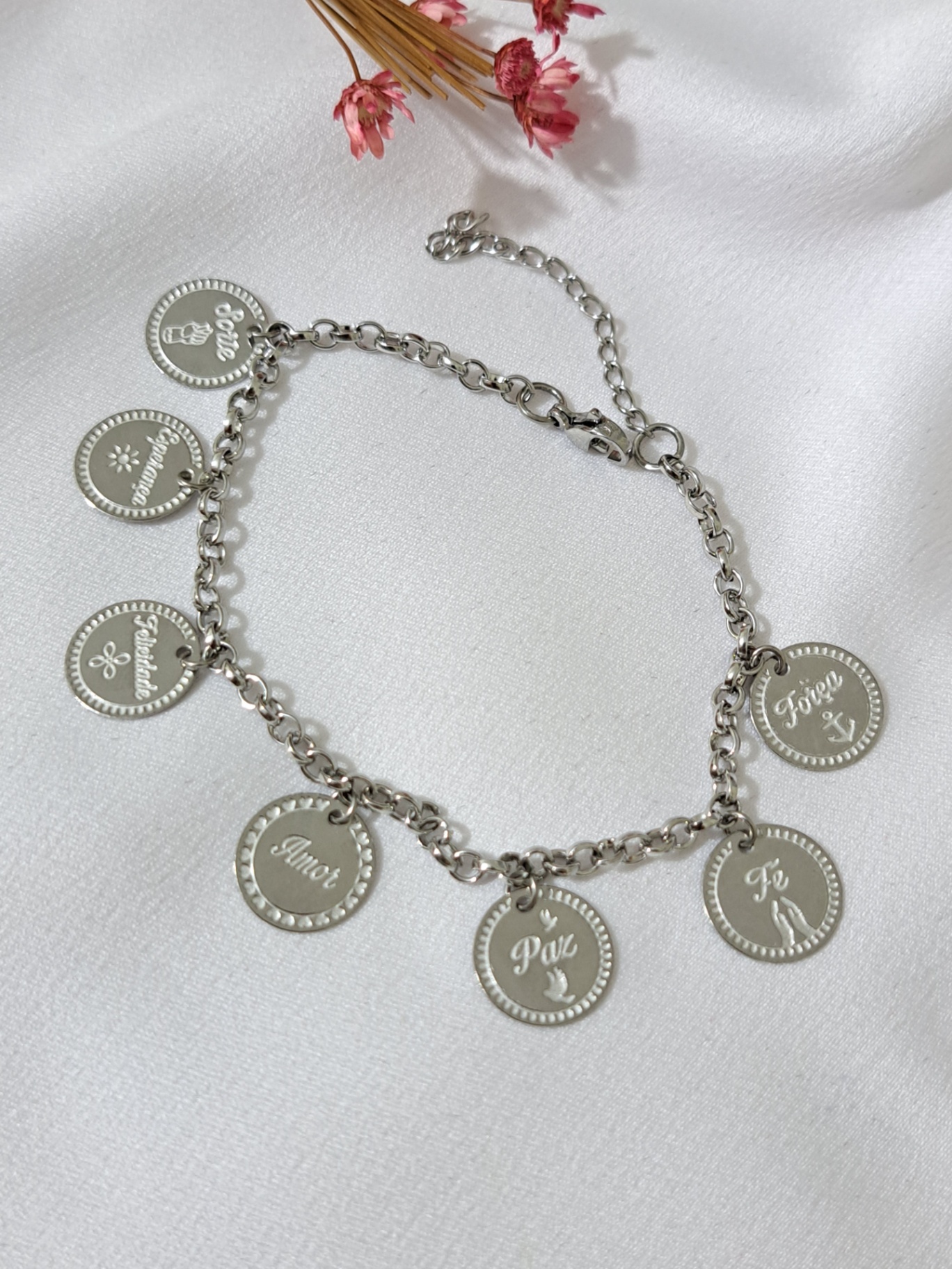 Foto de pulseira medalhas positivas em aço inox