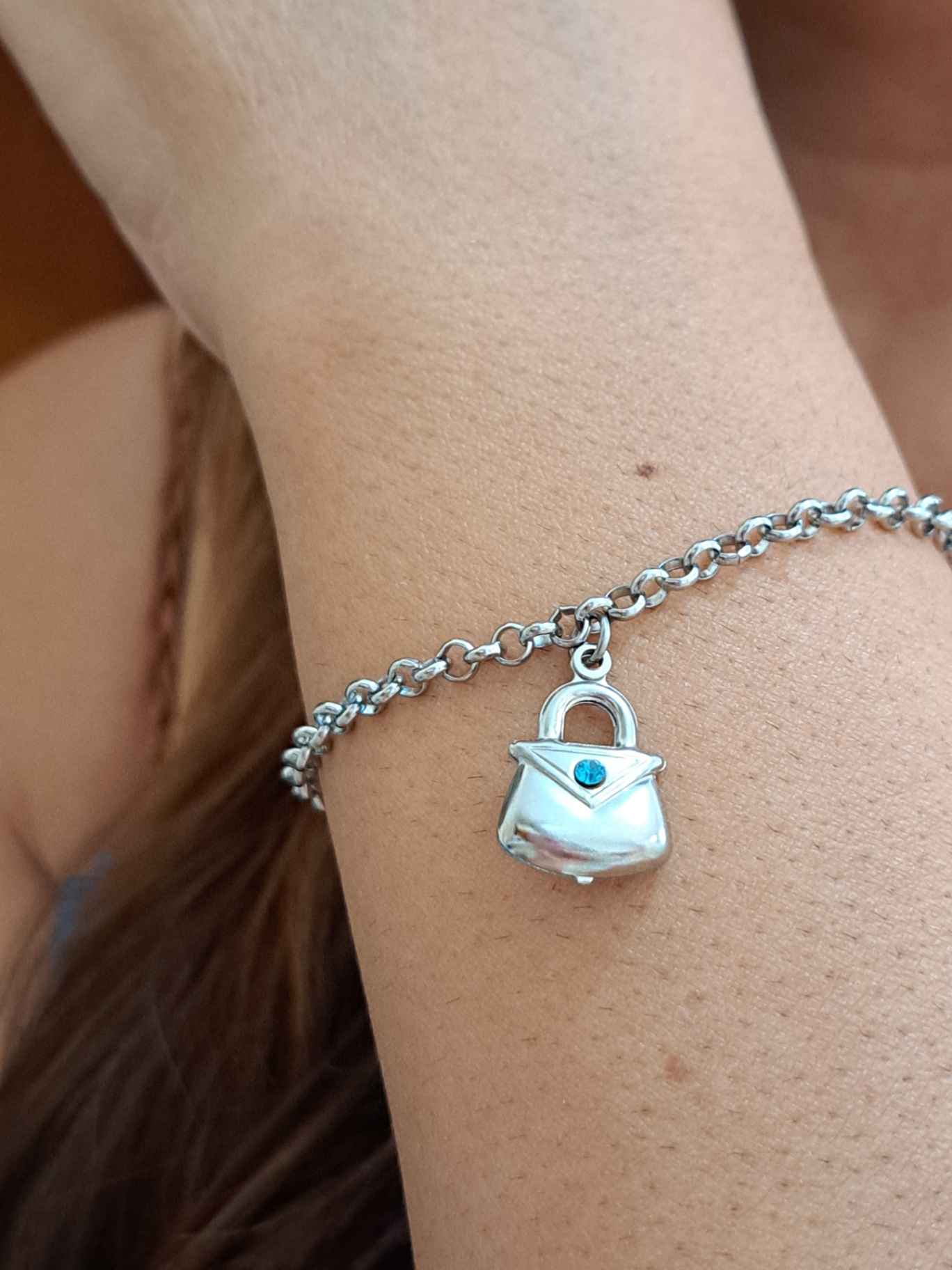 Foto de pulseira elo português bolsa em aço inox Foto de pulseira elo português bolsa em aço inox