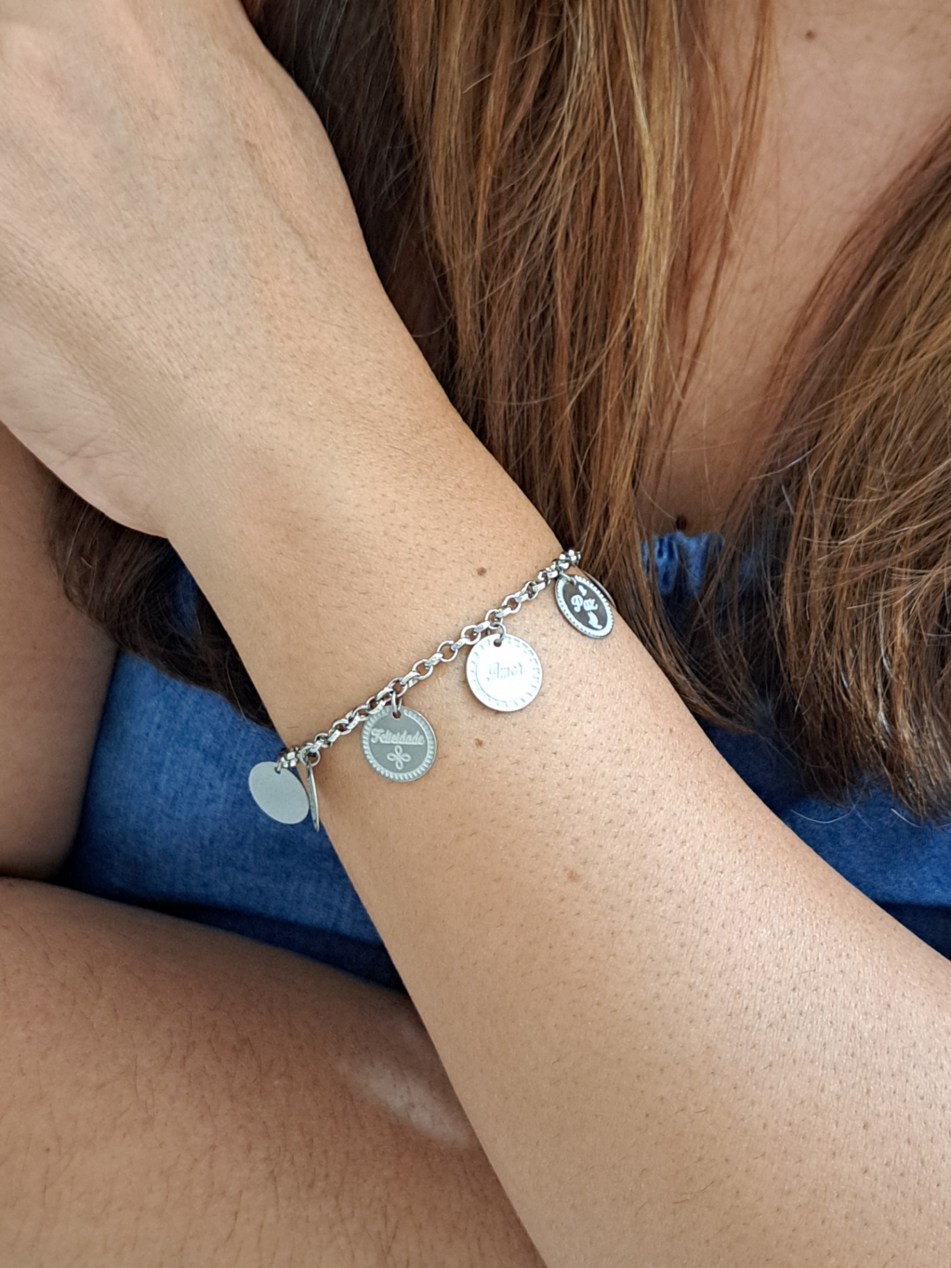 Foto de pulseira medalhas positivas em aço inox