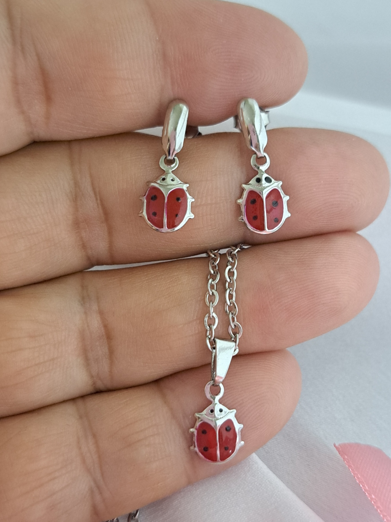 Foto de conjunto joaninha resinada em aço