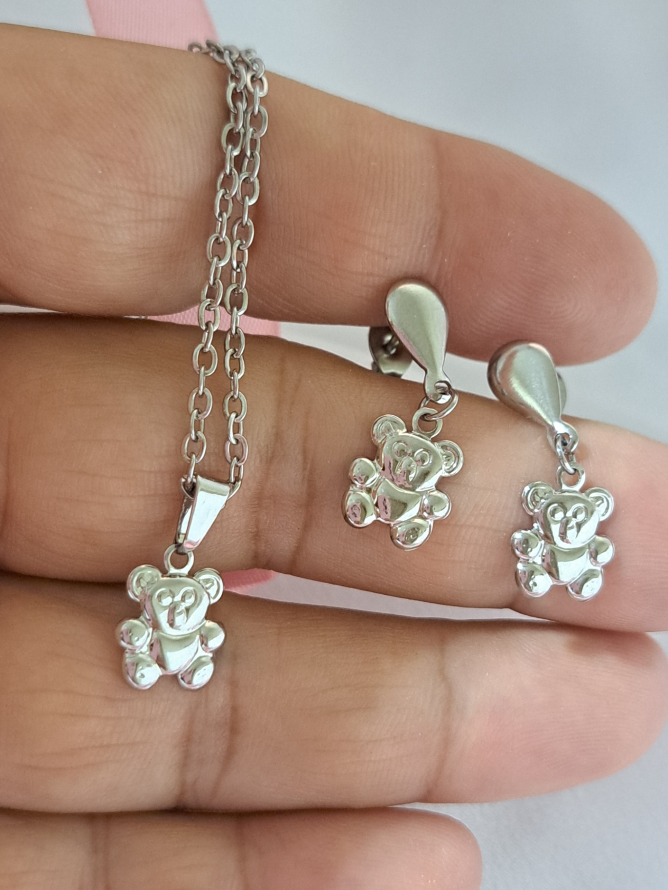 Foto de conjunto infantil ursinho em aço inox