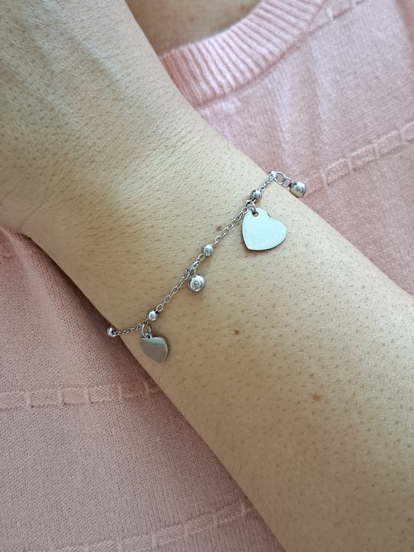 Foto de pulseira aço inox corações e esferas Foto de pulseira aço inox corações e esferas