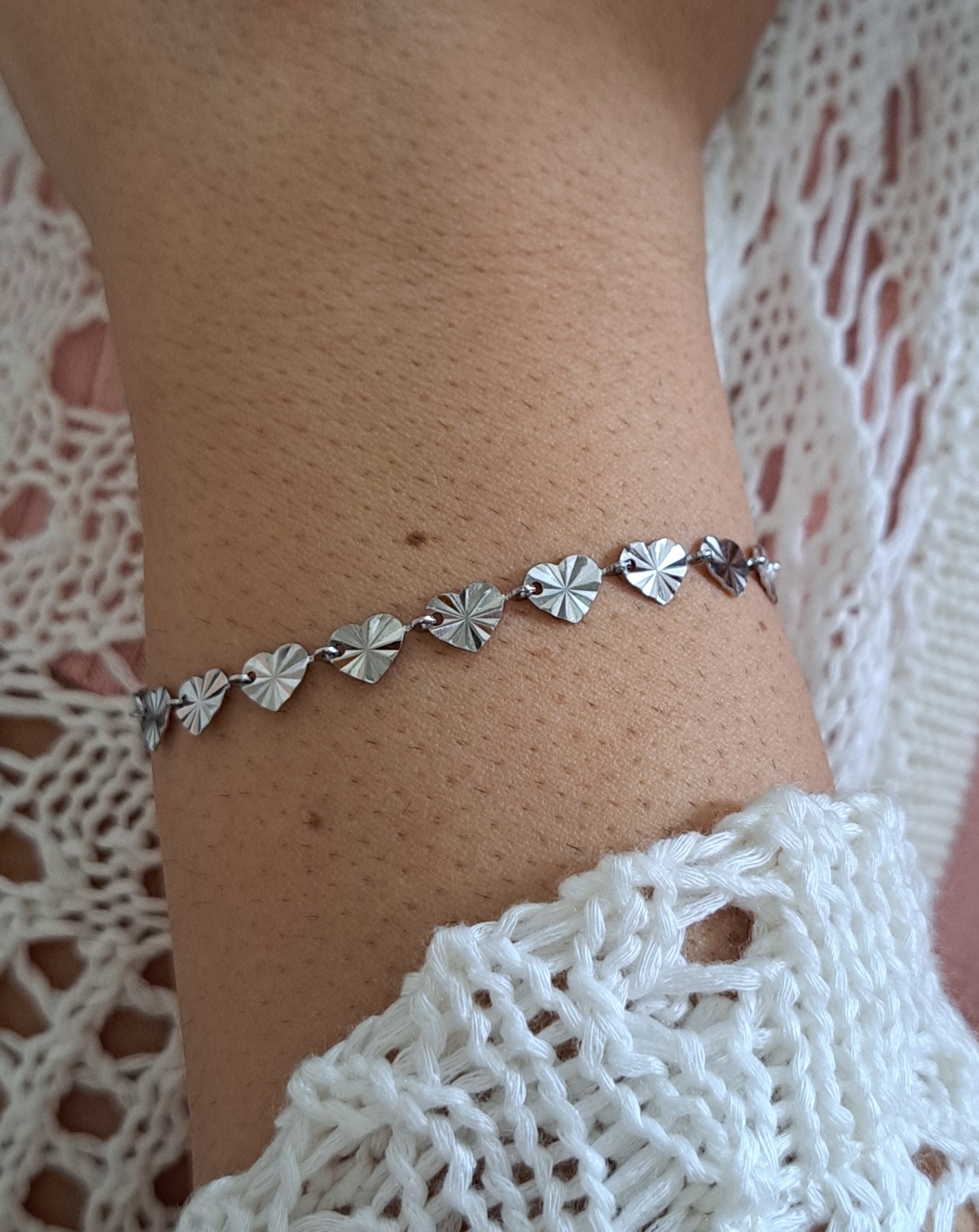 Foto de pulseira aço inox corações diamantados Foto de pulseira aço inox corações diamantados