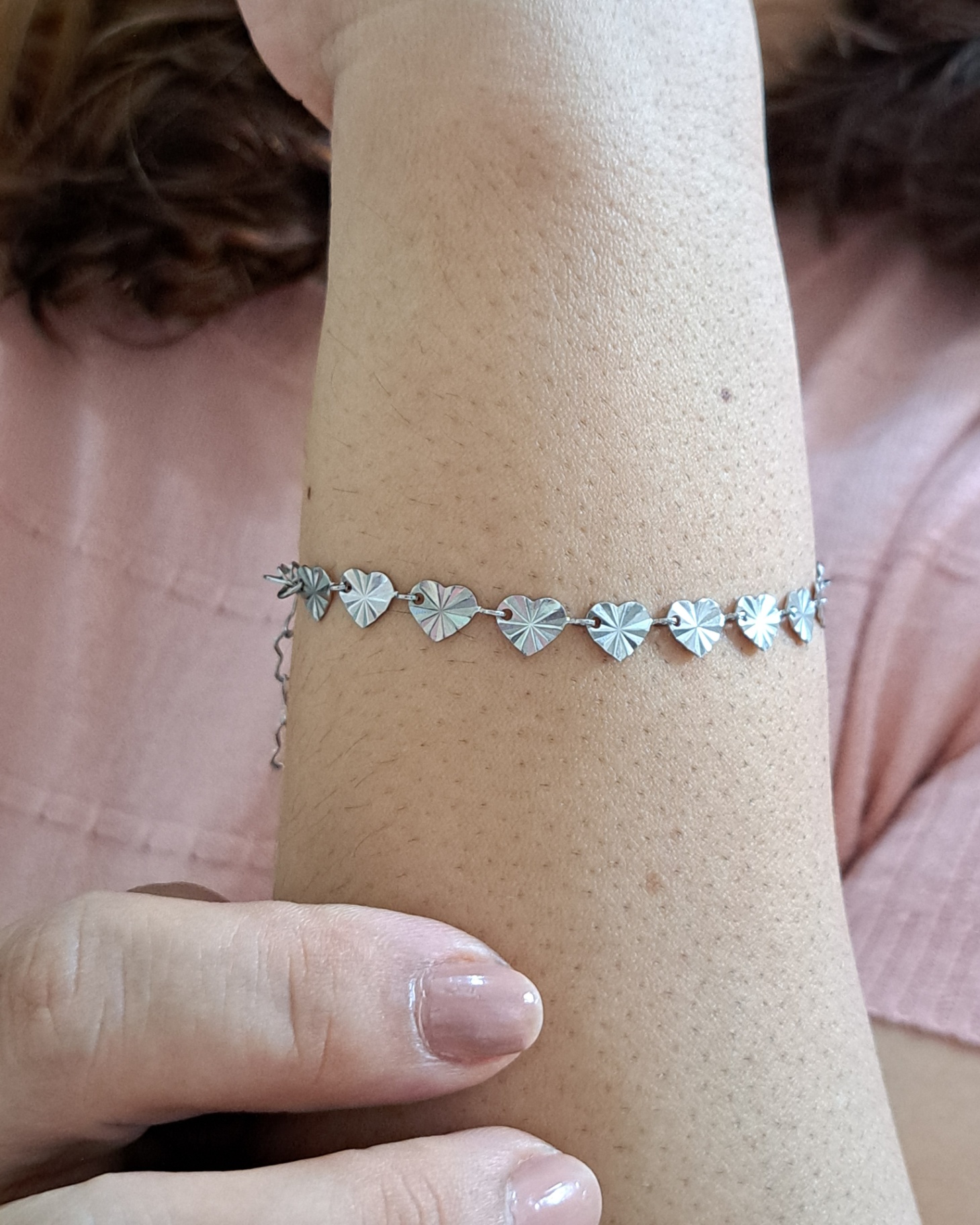 Foto de pulseira aço inox corações diamantados Foto de pulseira aço inox corações diamantados