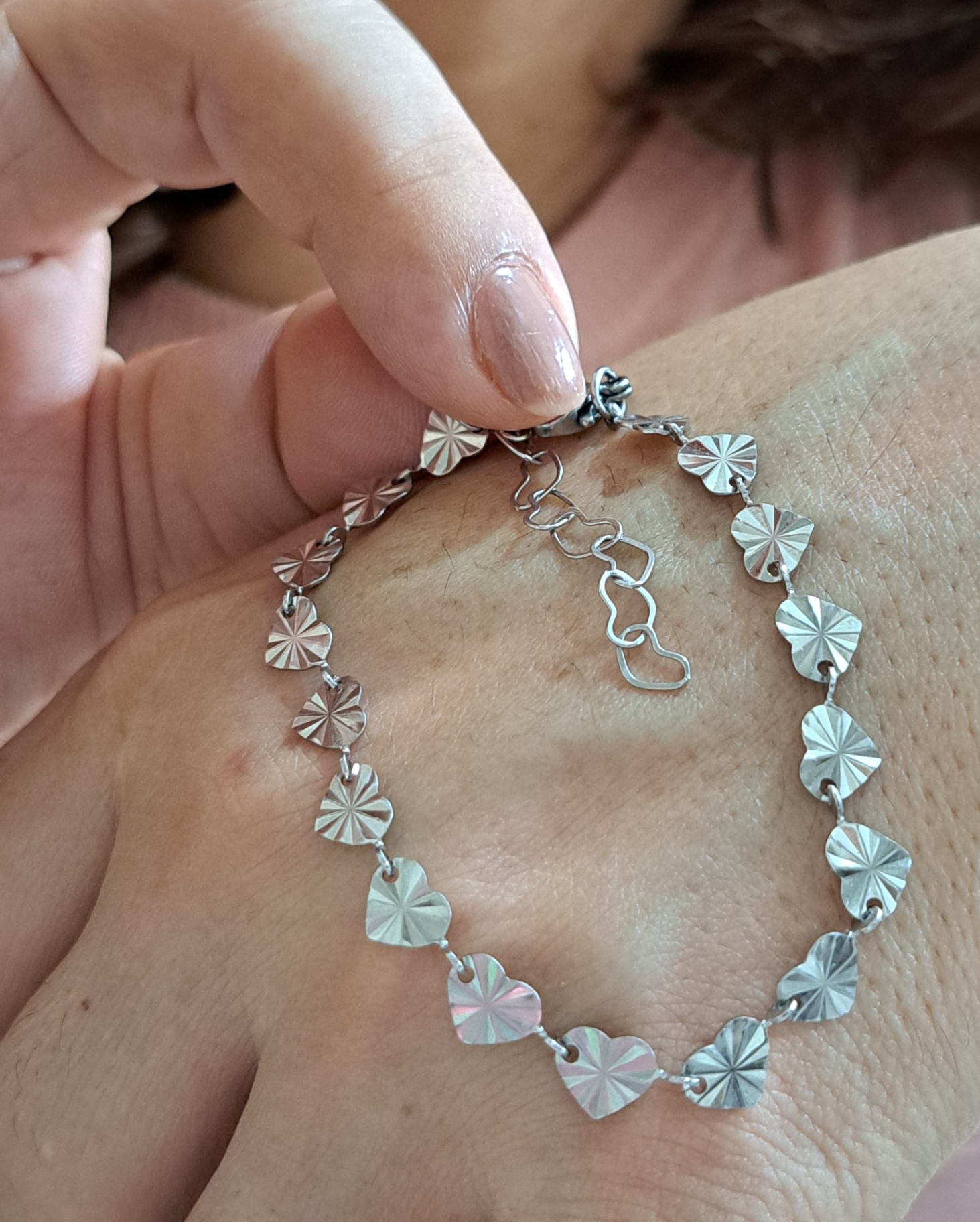 Foto de pulseira aço inox corações diamantados Foto de pulseira aço inox corações diamantados