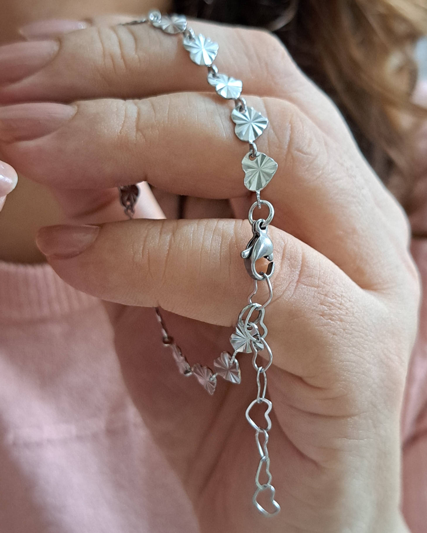 Foto de pulseira aço inox corações diamantados Foto de pulseira aço inox corações diamantados