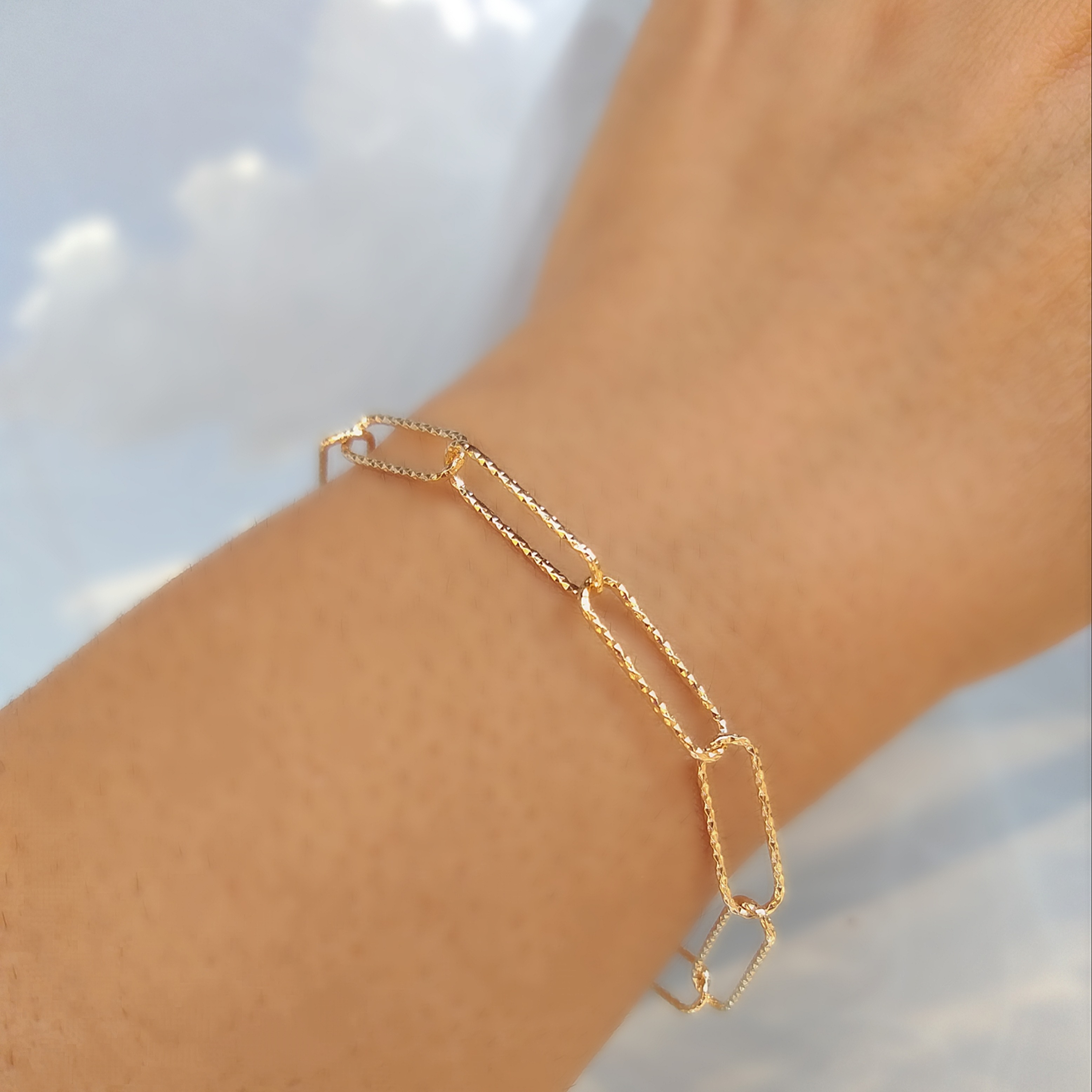 Foto de pulseira elos retangular diamantados