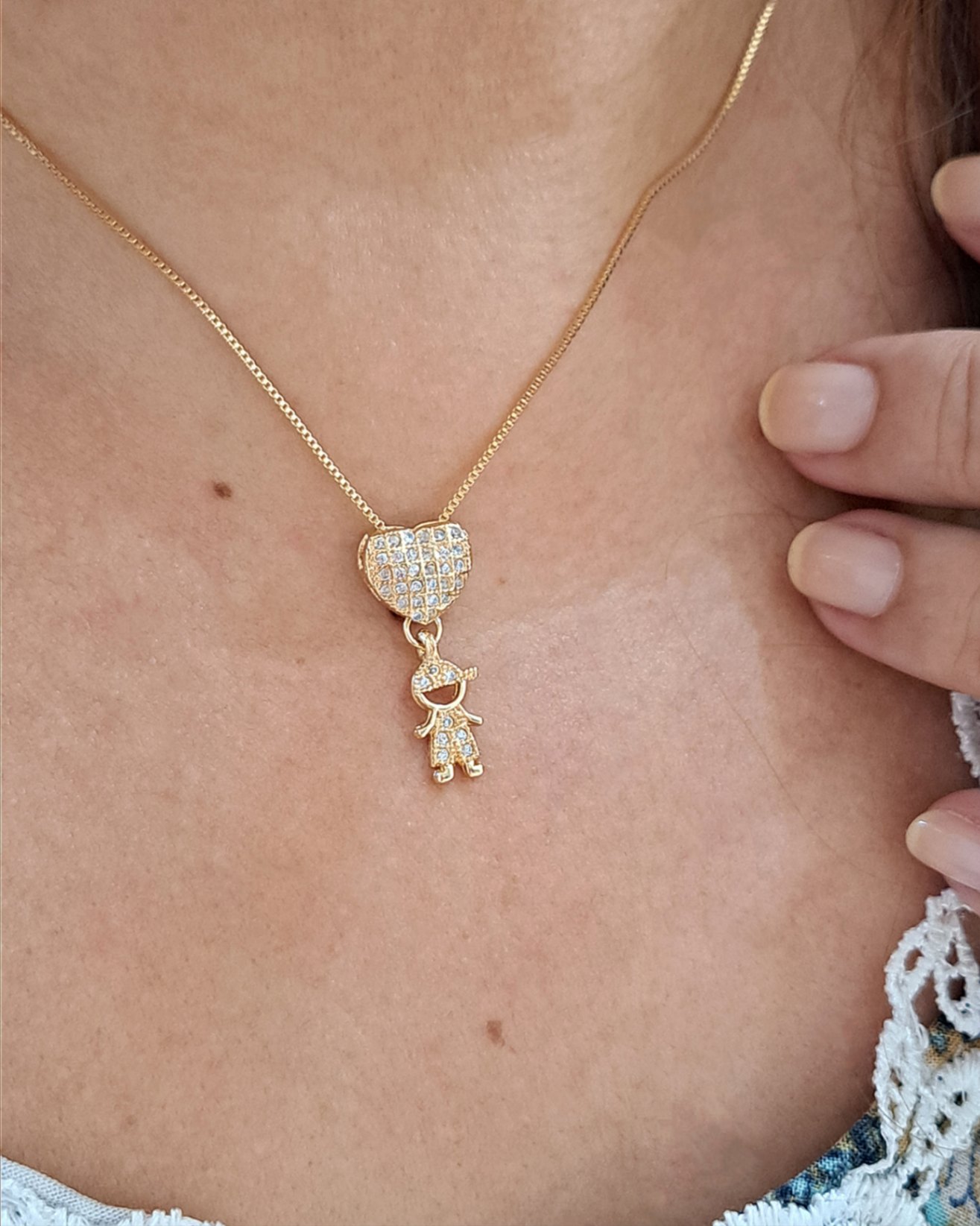Foto de colar veneziana coração 1 menino zircônias