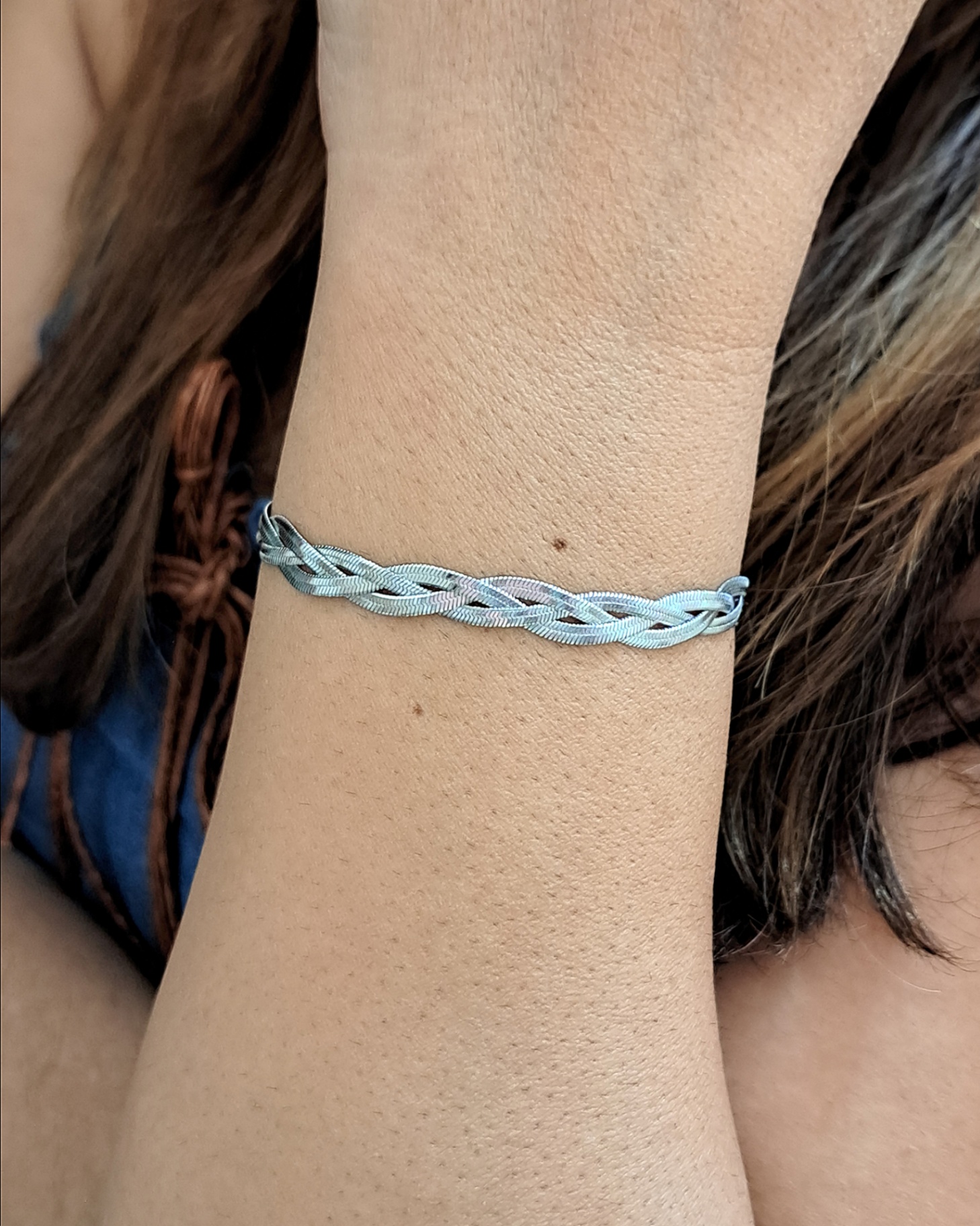 Foto de pulseira trança 3 fitas de 2mm em aço inox