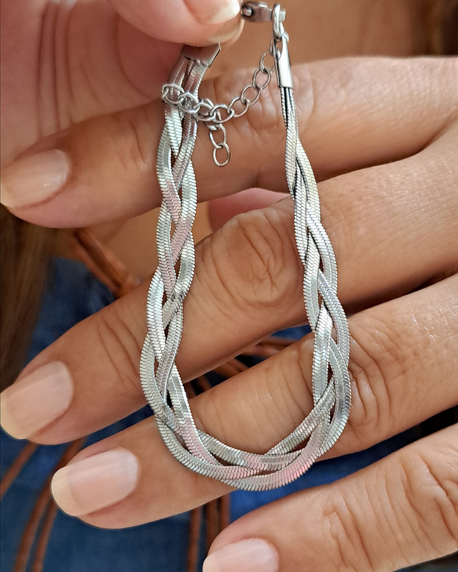 Foto de pulseira trança 3 fitas de 2mm em aço inox