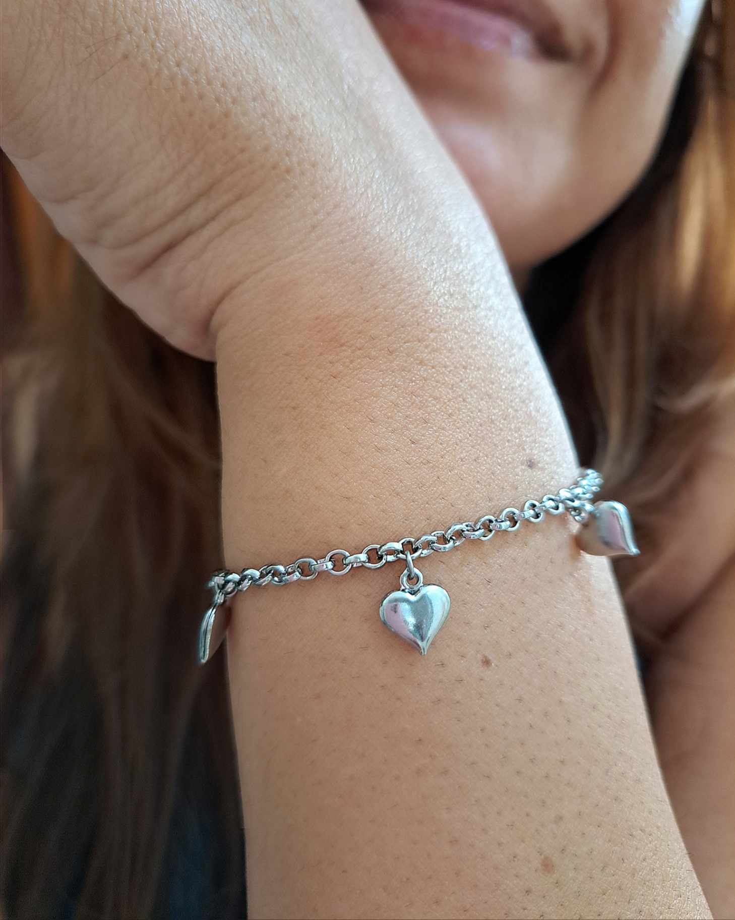 Foto de pulseira elo português 5 corações em aço inox