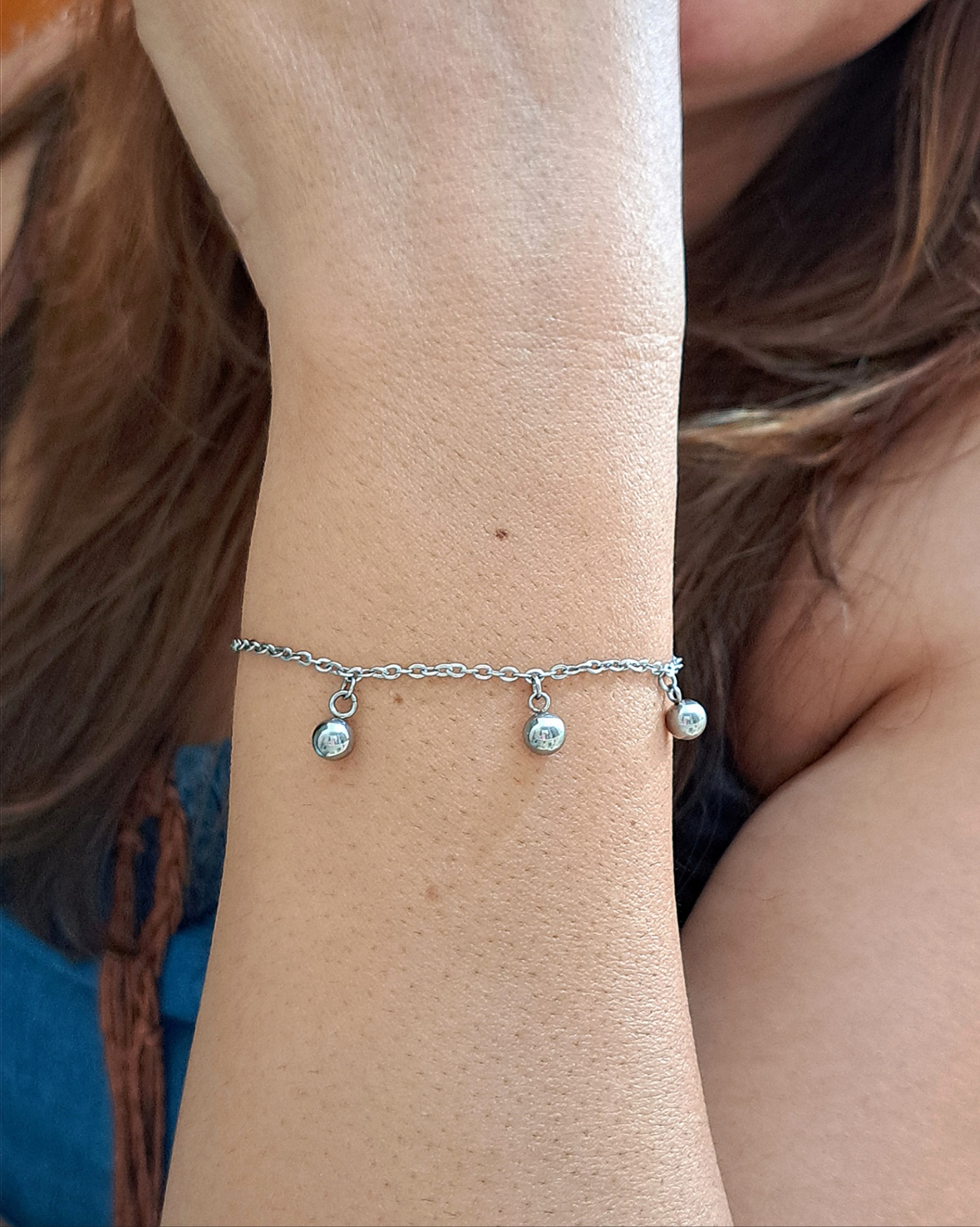 Foto de pulseira 5 esferas em aço inox