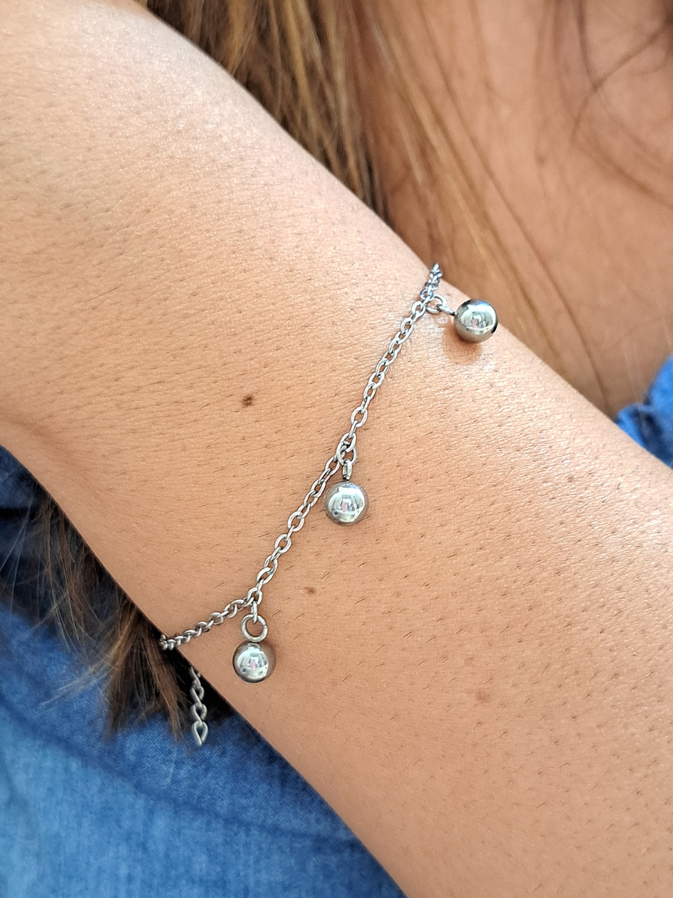 Foto de pulseira 5 esferas em aço inox