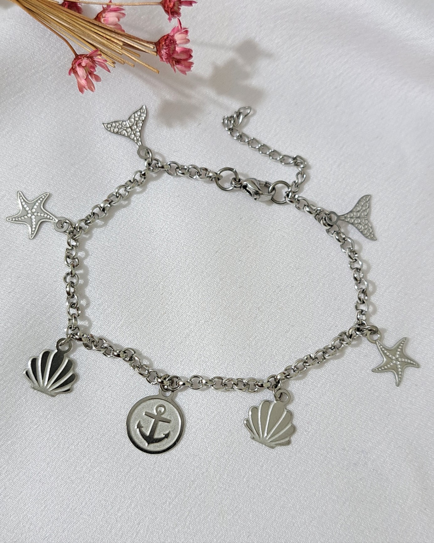 Foto de pulseira oceano 7 pingentes em aço inox