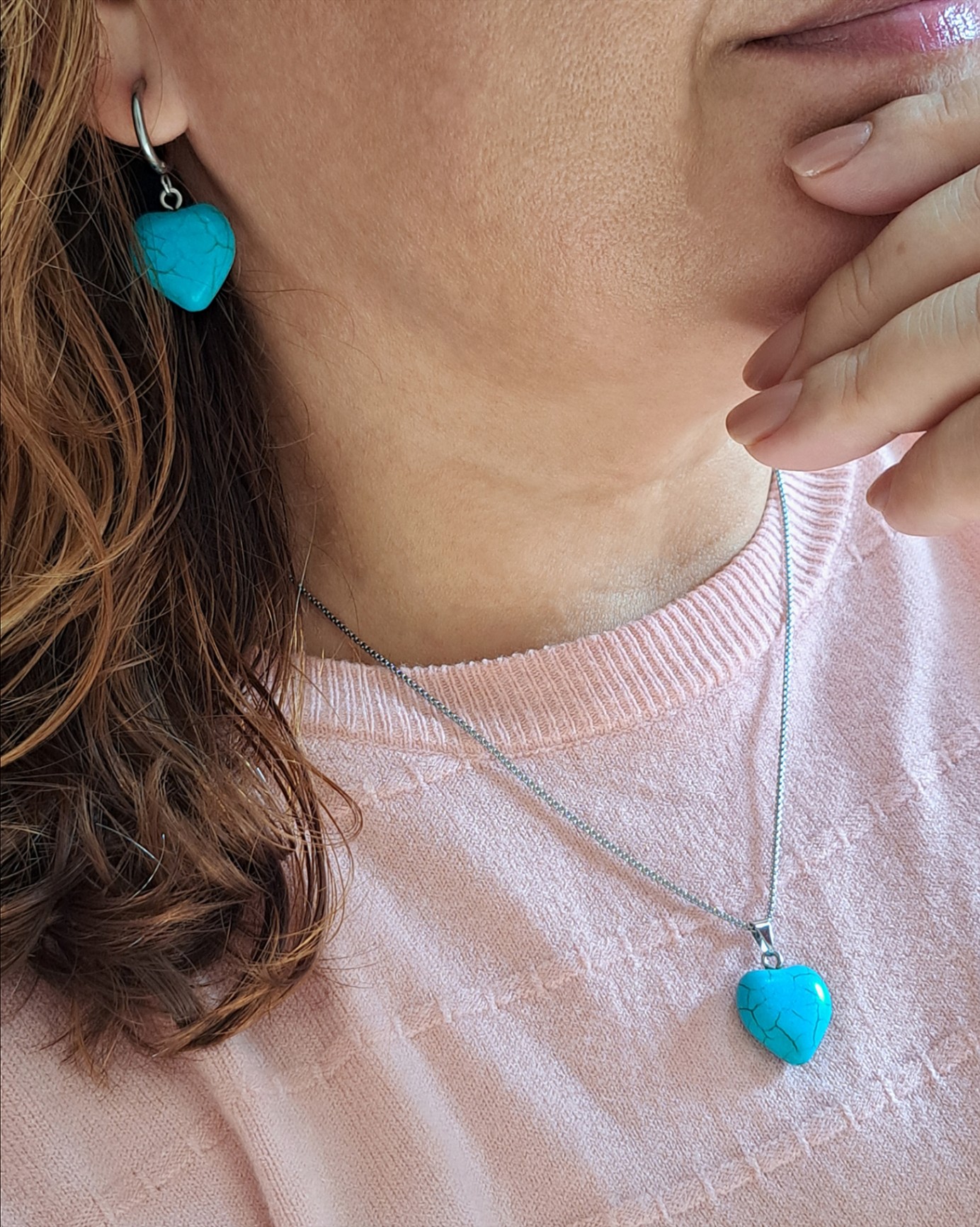 Foto de conjunto pedra natural coração azul aço inox Foto de conjunto pedra natural coração azul aço inox