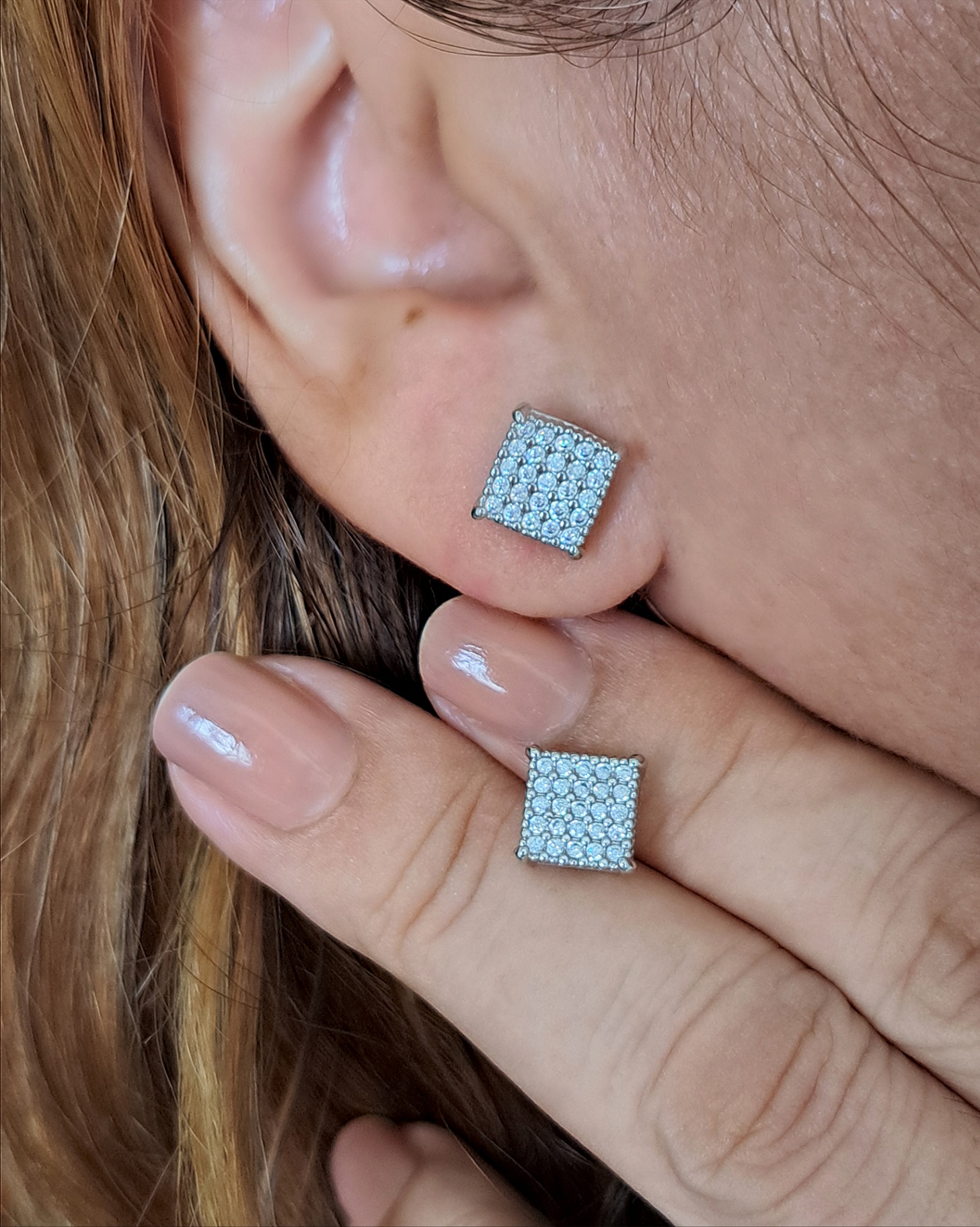 Foto de conjunto ródio quadrado zircônias