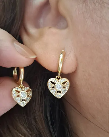 Foto de argola click pingente coração zircônias