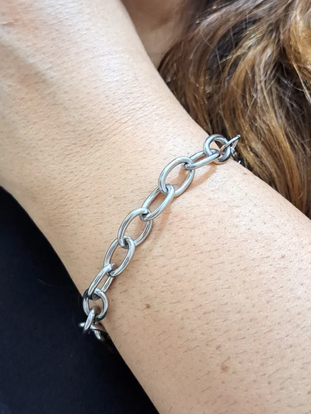 Foto de pulseira de elos alongados aço inox