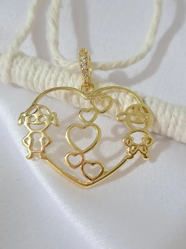Foto de pingente coração casal fecho com zircônias Foto de pingente coração casal fecho com zircônias
