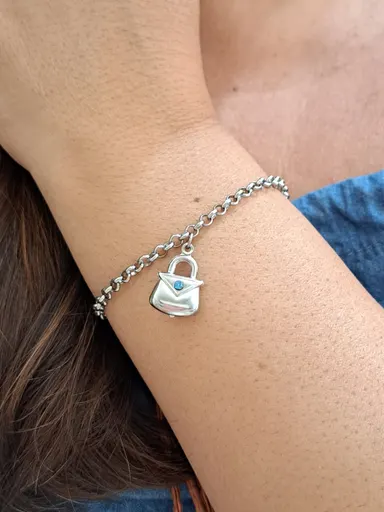 Foto de pulseira elo português bolsa em aço inox