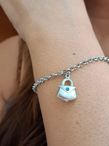 Foto de pulseira elo português bolsa em aço inox