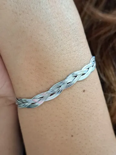 Foto de pulseira trança 3 fitas de 2mm em aço inox