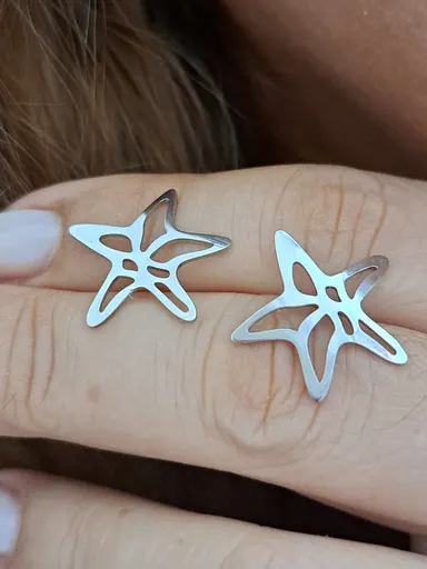 Foto de brinco estrela do mar vazada aço inox