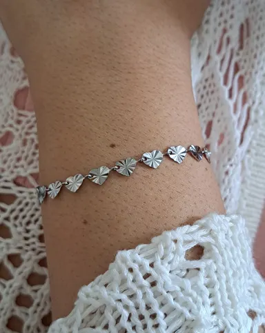 Foto de pulseira aço inox corações diamantados
